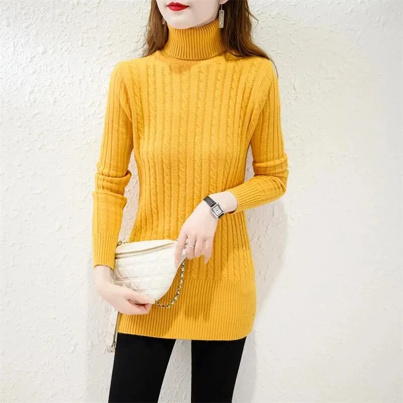 

Fashion Pile-Up Collar Long Solid Color Pullover Sweater Dress Women Autumn Winter New Loose High-Necked Knitt Bottoming Sweater