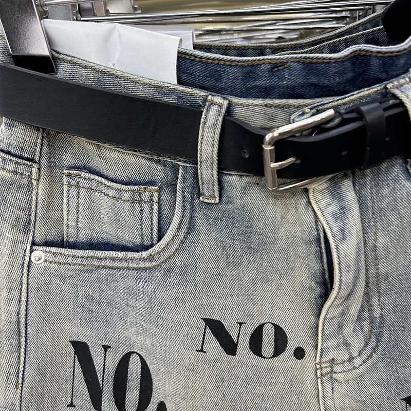 Women's High Waist Slimming Letters Denim Shorts 2023 Summer Design Sense Niche Ripped Frayed Hem All-Matching Short Booty Pants