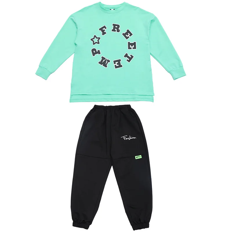 Детские комплекты футболка с длинным рукавом и пупком для девочек танцевальные