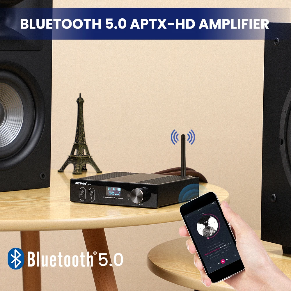 Усилитель мощности AIYIMA D05 Bluetooth 5 0 120Wx2 D03 усилитель сабвуфера с 150Wx2 USB DAC OLED APTX 2 1