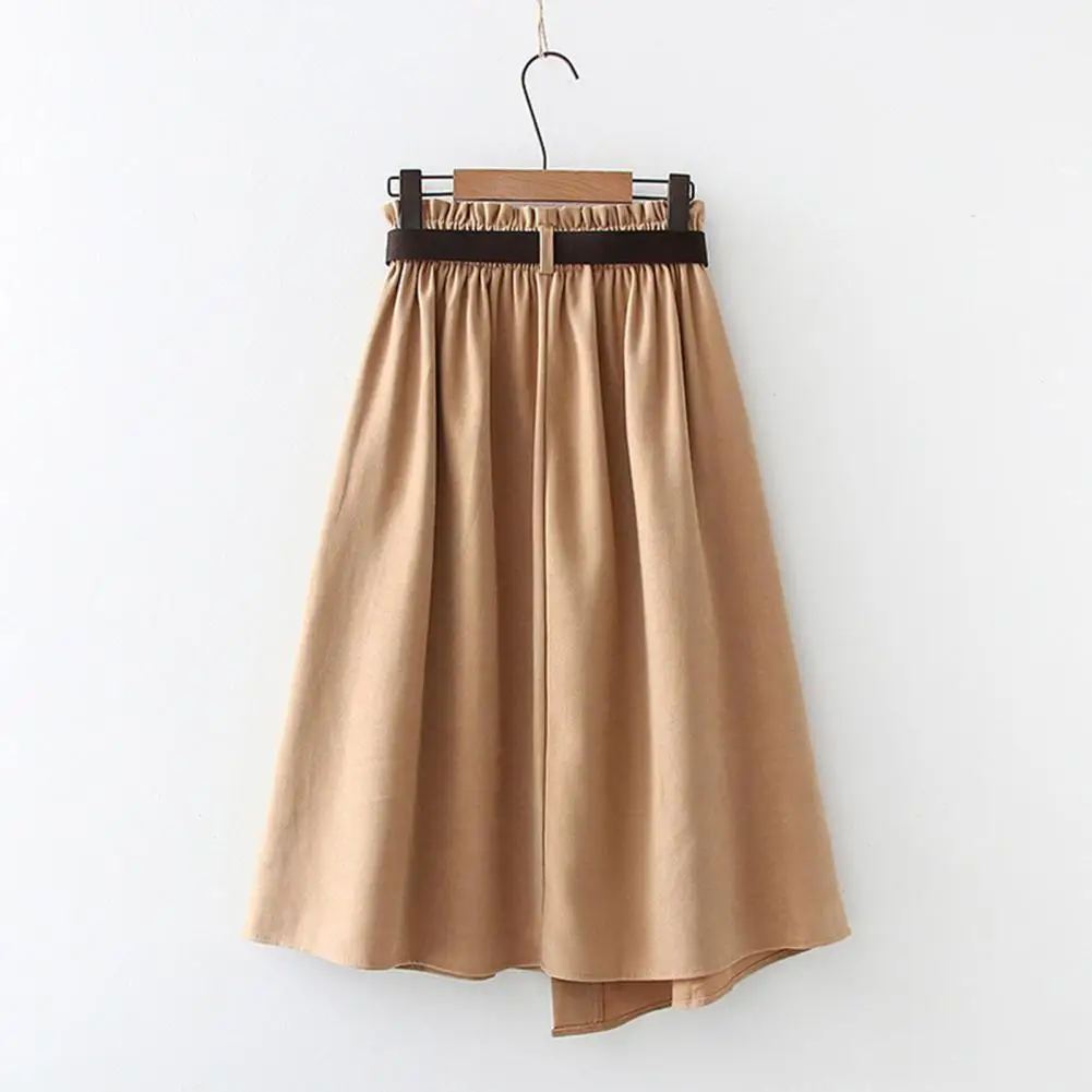 

Popular Women Skirt Belt Workwear Fine Sewn Office Lady Irregular A-Line Midi Dress