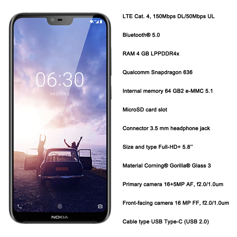 Nokia X6 телефон 6 1 плюс мобильный с двумя sim-картами 4G LTE 5 8 '✖MP ROM Android смартфон