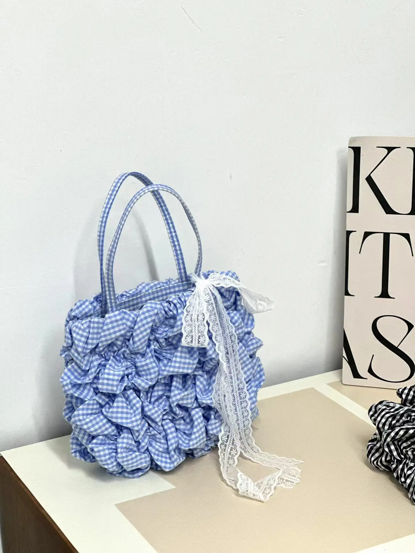 Летняя Новинка 2024 Милая клетчатая сумка-шоппер с пузырьковой складкой для