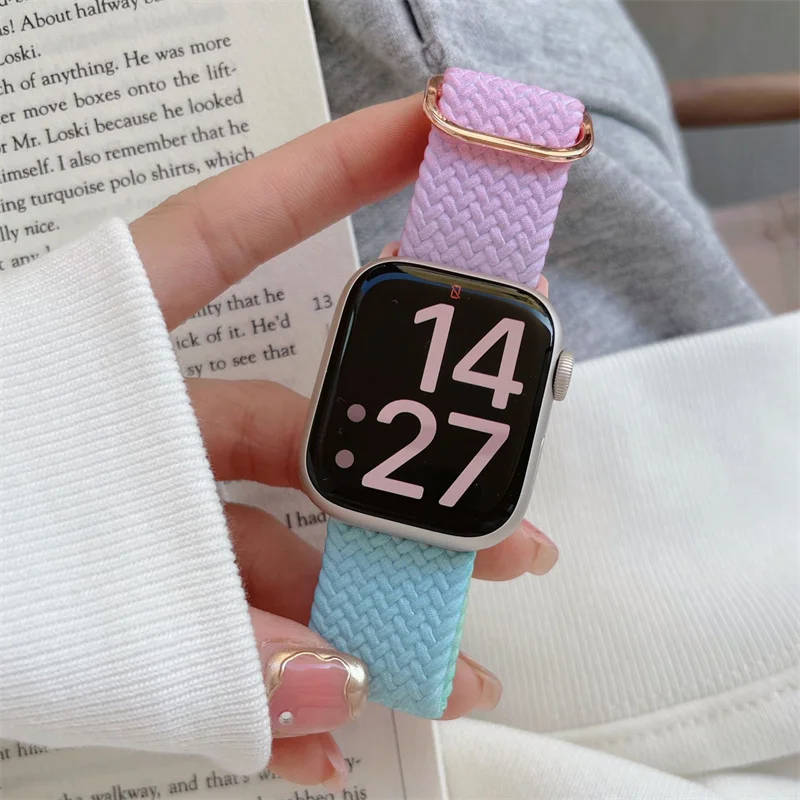 New For Apple Watch Band Ultra 49mm 44mm 40mm 45mm 41mm 42mm 38 Rainbow Knitting Strap For iWatch Series 8 7 6 5 SE 4 3 Bracelet