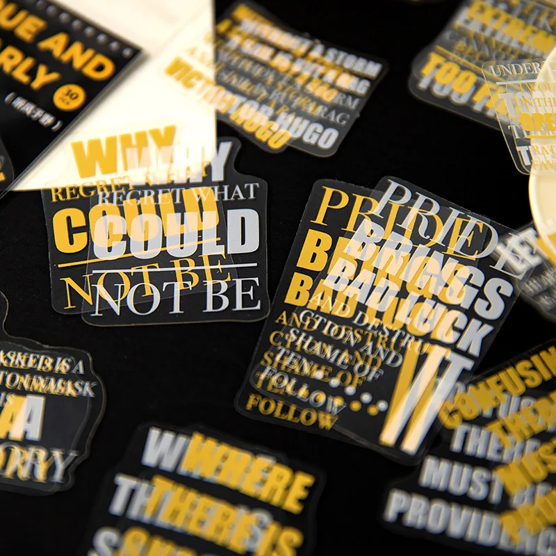 

30 Pcs Vintage English Phrases PET Bronzing Craft Decorative Stickers Collage Junk Journal DIY Scrapbooking Waterproof Stickers