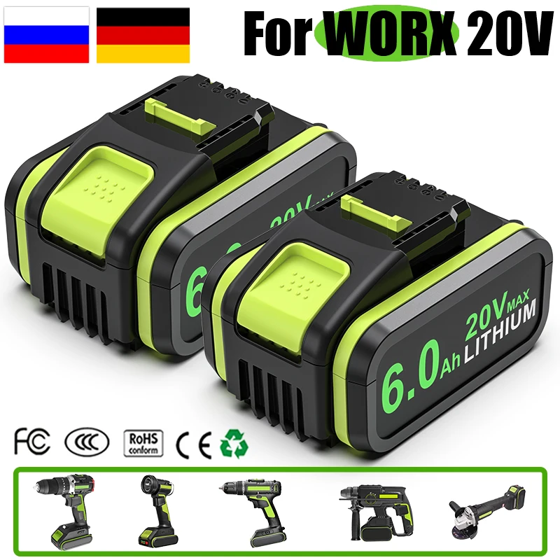 

6000MAH High Capacity WA3553 Batteries For Worx cordless power tools 20V WA3551 WA3572 WA3553 WX390 WA3551 WX176 WX178