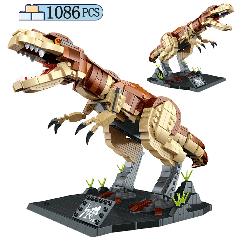 

1086pcs Dinosaur Park Tyrannosaurus Rex Model Building Blocks City Jurassic Raptor Tyrannical Dragon Bricks Toy for Boys Gifts