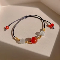 vintage red natural beads bracelet for women gold color rope braided couples bracelets miss you lucky jewelry friendship gifts