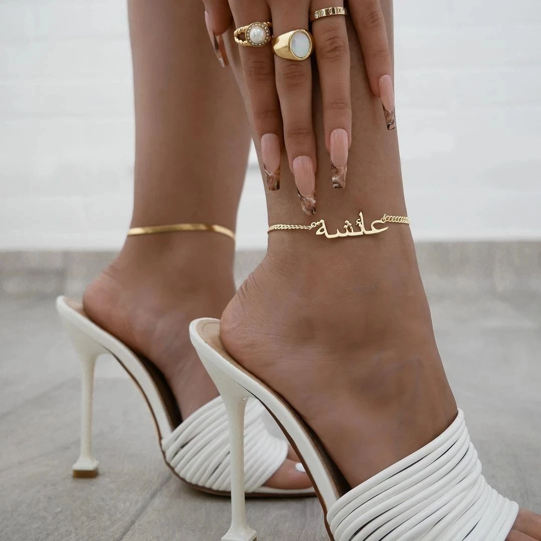 

Stainless Steel Custom Pesrsonalized Arabic Name Anklets For Women Foot Leg Chain Gold Bileklik Beach Jewelry Bridesmaid Gifts