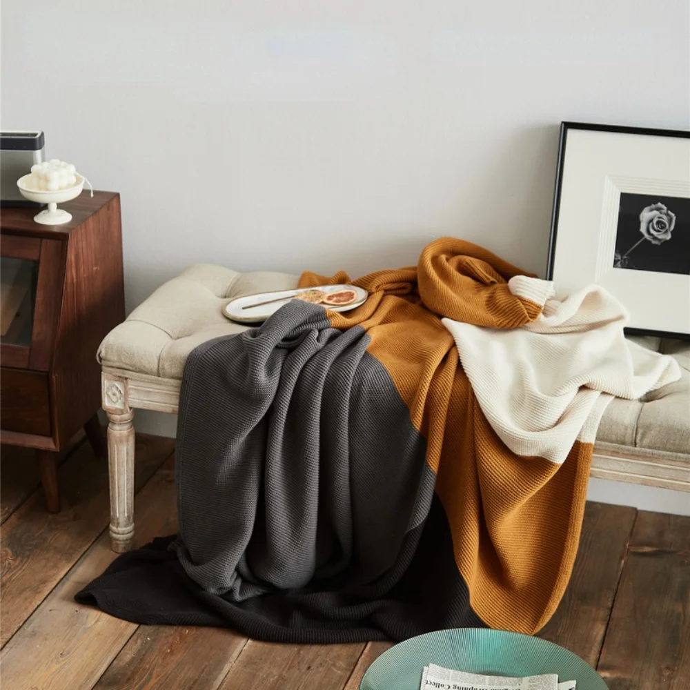 

Knitted Cotton Creative Color Matching Blankets Spring And Summer New Photography Woolen Blanket Sofa Set Towel