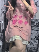 deeptown korean fashion graphic tees women harajuku kawaii heart print pink tops summer retro cute casual loose short t shirts