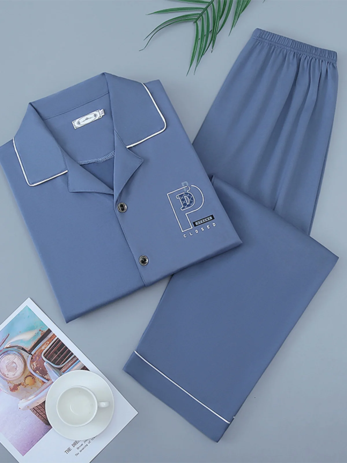 Men's Pajamas Spring and Autumn Long sleeve Cotton Youth Thin Loose Boys Plus size Casual Home Wear Set