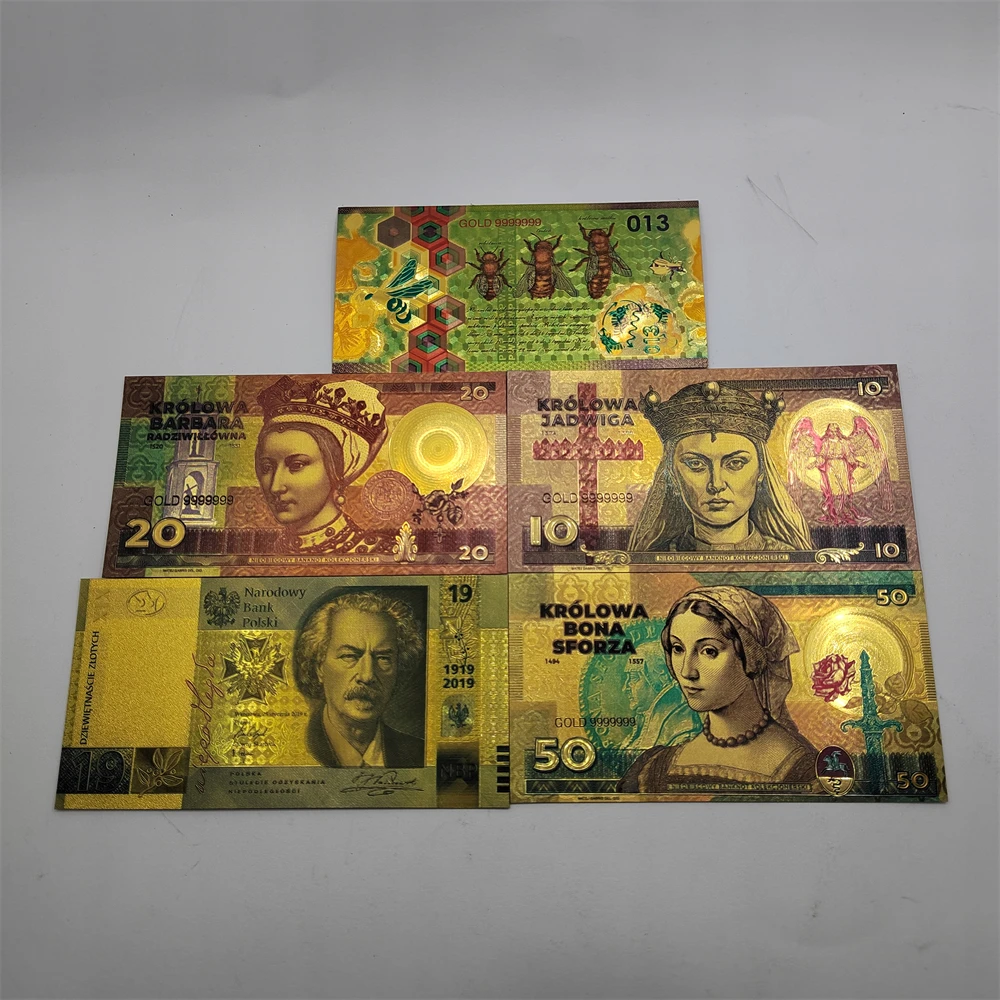 Набор банкнот из полированной золотой фольги PLN 10 19 50 013 Zlotych Marie-Curie для польской