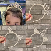 girls plastic pearl hair hoop cute tiara princess crown versatile gear hair accessories birthday gift