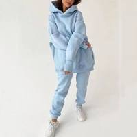 womens fleece tracksuit oversized hooded suit solid hoodies top and jogger pants 2 pieces sets female autumn winter 2022 casual