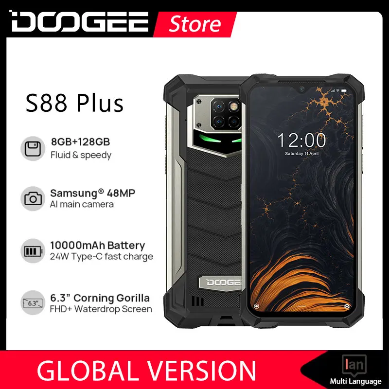 DOOGEE S88 Plus Rugged SmartPhone 48MP Main Camera 8GB RAM 128GB ROM smart phone IP68/IP69K Android 10 OS Global version