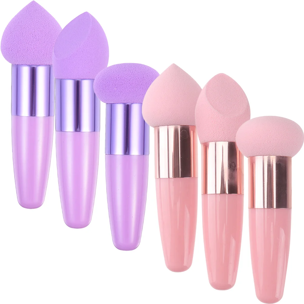 

6pcs Portable Handle Convenient Latex Sponge Fluffy Blending Sponge Wet Dry Using Brush Concealer Sponge Brush