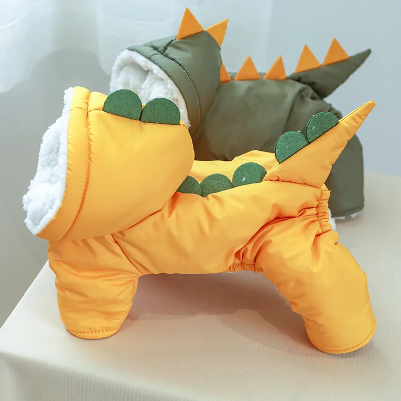 

Dinosaur Shaped Warm Four Legs Dog Clothes for Small and Medium-Sized Dogs Fleece-Lined Thickened Cotton-Padded Pet Jumpsuits