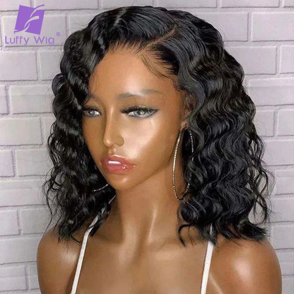 

Deep Wave Wig Human Hair 5x5 Pu Scalp Top Silk Base Lace Front Wig Glueless Short Bob Lace Closure Wig Remy Brazilian Luffywig