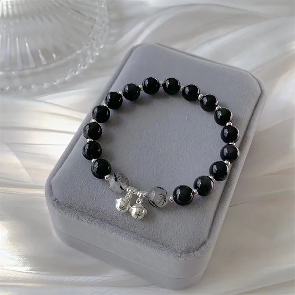 

Natural Obsidian Bell Crystal Bracelet String Men's And Women's Ethnic Style Bracelet Party Fashion Lucky Jewelry Gifts Misfrss