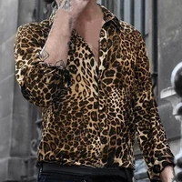 male top casual breathable lapel leopard print shirt top men clothes blouse shirt men shirt