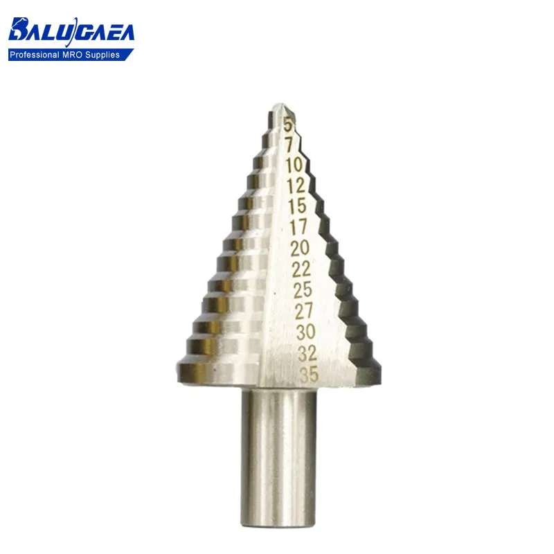 

Triangular Shank Titanium Coated Metal Drill 5-35mm Step Cone Drill Straight Groove Hole Cutter HSS Round Shank Step Drill Bit