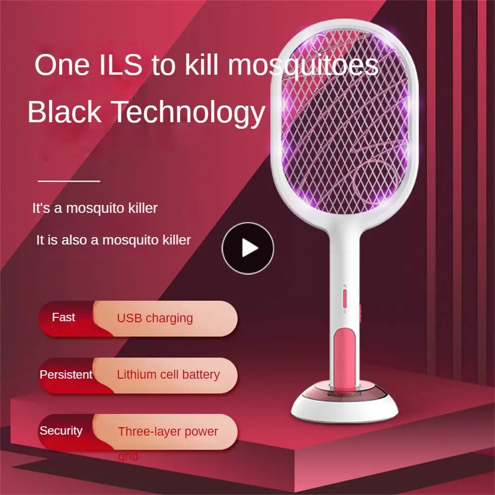

Summer Large Mosquito Swatter Electric Shock Kill Fly Bug Zapper Usb Rechargeable Mosquito Racket Household Tools 2 In 1