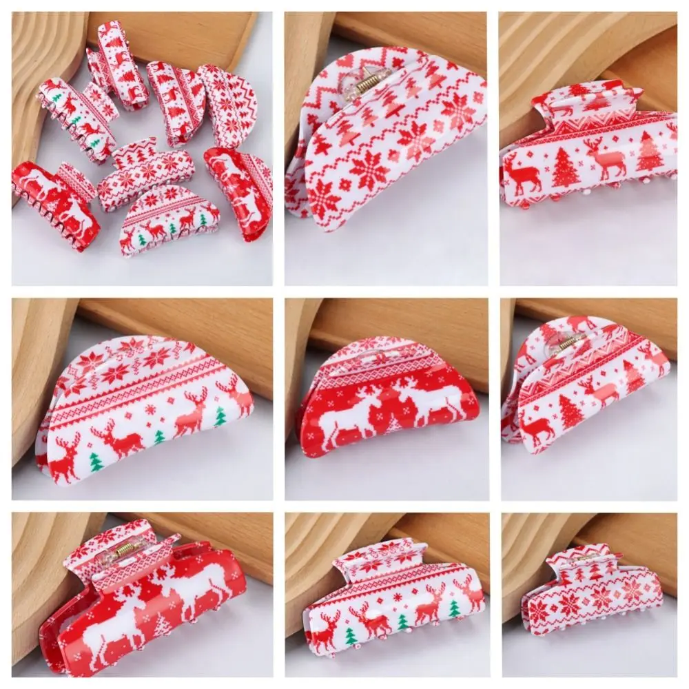 

Elk Christmas Hair Claw Creative Christmas Tree Geometry Snowflakes Hair Clip Headwear Korean Shark Clip Streetwear