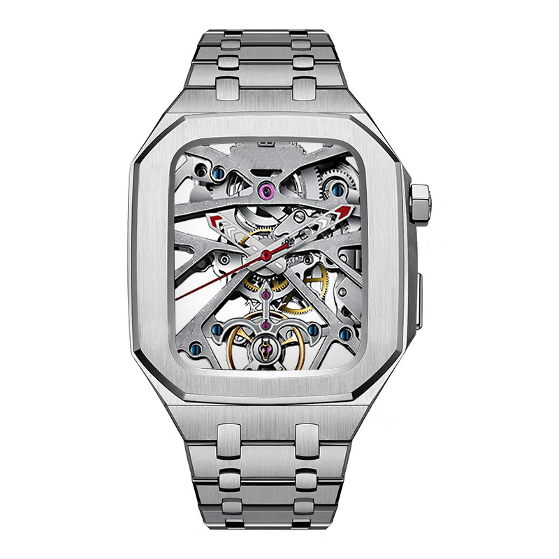 Case+Strap for Apple Watch Band 7 mod kit Fluorine rubber for iWatch Series 6 SE 5 4 Modification Kit 45mm 42mm 44mm Steel Metal