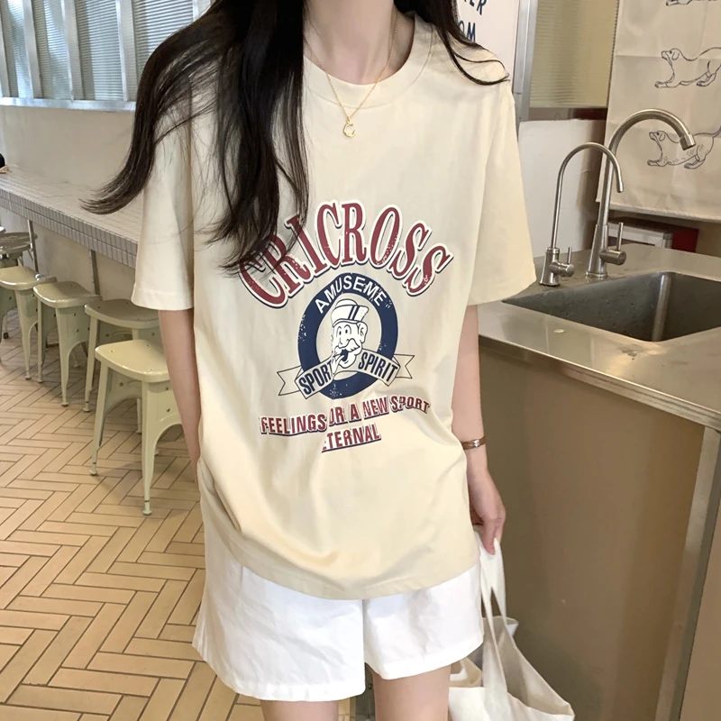 

2022 summer new lettered T-shirt printed loose short sleeve oversize women's Korean round neck half sleeve top fashion