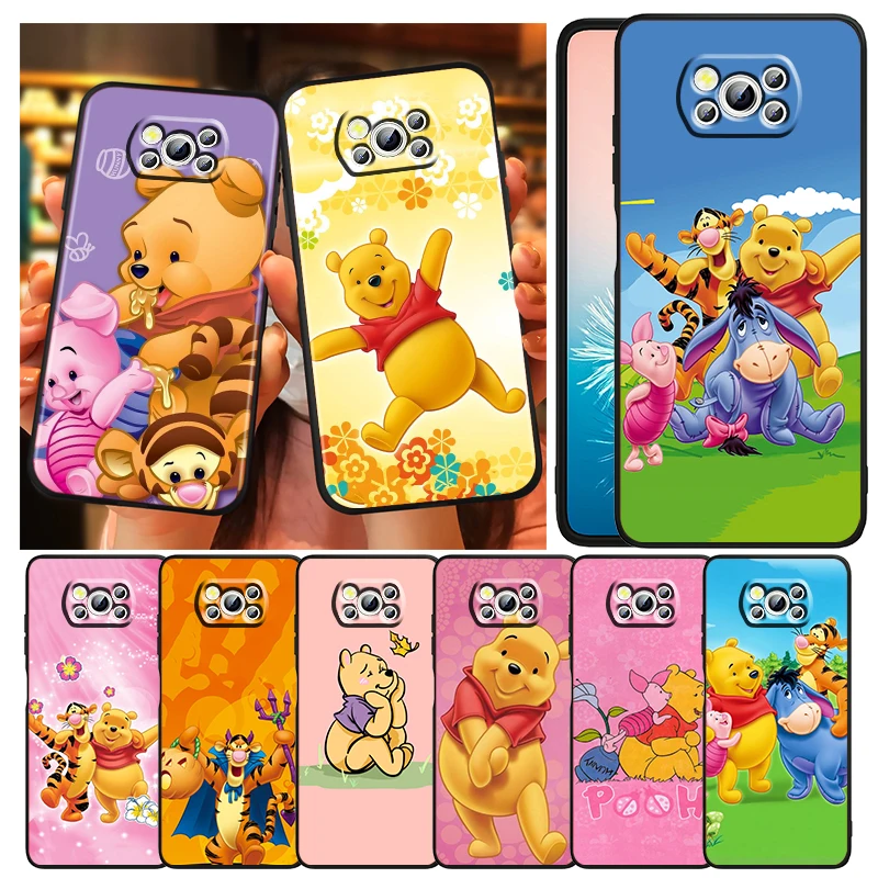 

Cute Winnie the Pooh Phone Case For Xiaomi Mi Poco X4 X3 NFC F4 F3 GT M5 M5s M4 M3 Pro C40 C3 5G Funda Black Soft Cover