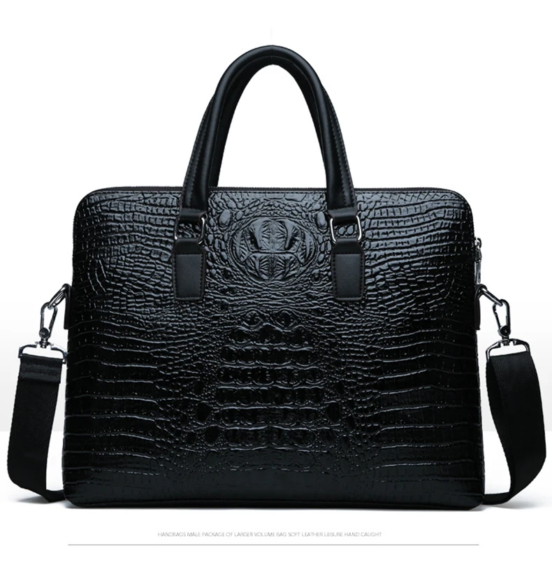 Business Briefcase Bag Gifts For Men Crocodile Pattern Handbag Messenger Shoulder Bags With Strap For Men Durable Office Bag
