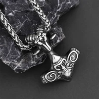 norse viking odin thor hammer pendant necklace stainless steel scandinavian pagan goat necklace men amulet jewelry dropshipping