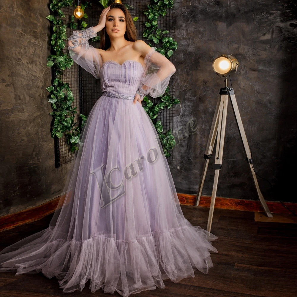 

Caroline Romance Purple Sweetheart Beading Evening Dress A-Line Tulle Illusion Prom Gowns Party Custom Made Robes De Soirée