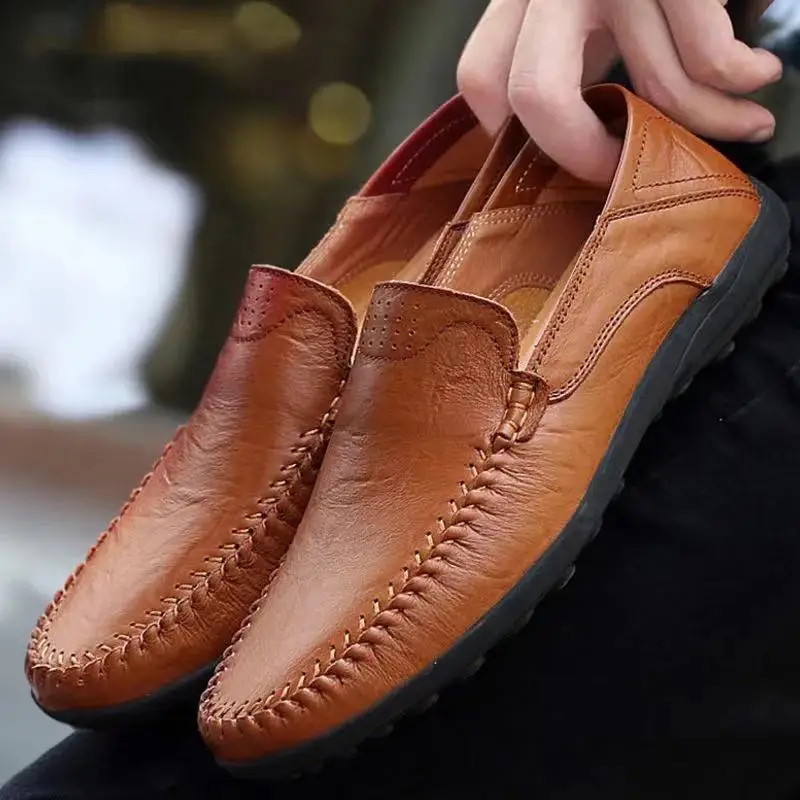 

Men's Leather Shoes New Casual Breathable Male Round Toe Slip-on Shoes British Style Business Work Comfortable Dress Shoes