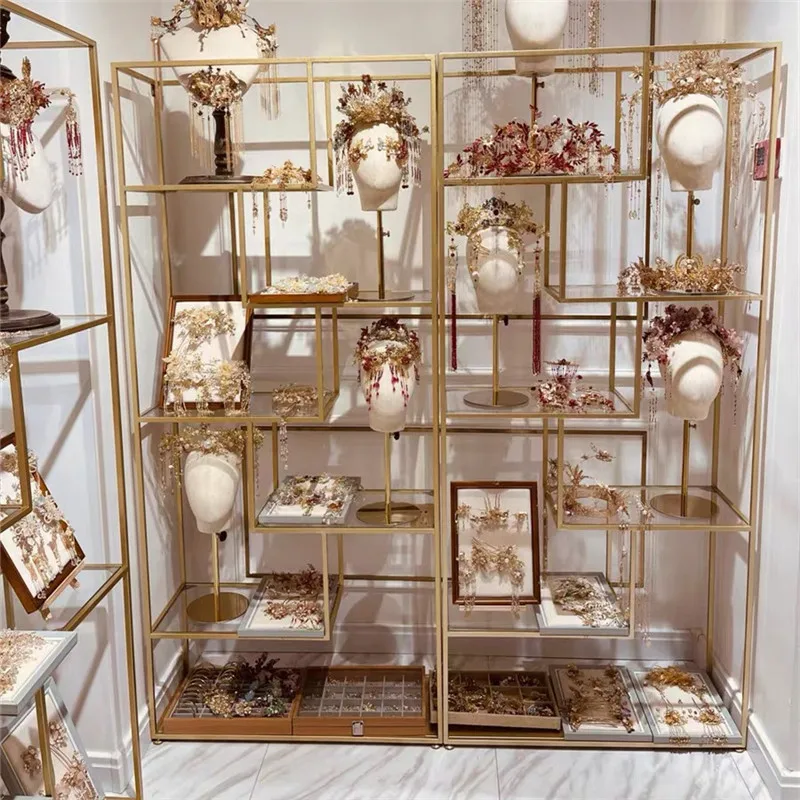 

Light Luxury Wind Studio Wedding Dress Shop Crown Headwear Shelf Xiuhe Jewelry Storage Floor to Floor Display Cabinet