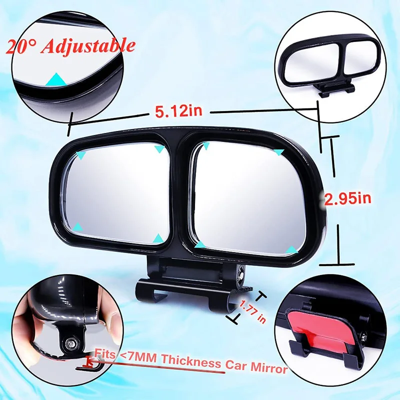 Car Blind Spot Rearview Mirror Wide Angle Adjustable With Double HD Convex Glass for Parking Reversing Auxiliary Side |
