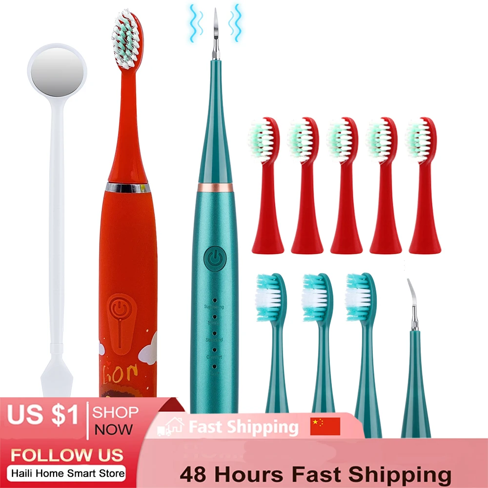 Electric Toothbrush Dental Scaler Kit Teeth Whitening Ultrasonic Dentistry Cleaning Tools Vibrator Tartar Eliminator Scrape Oral