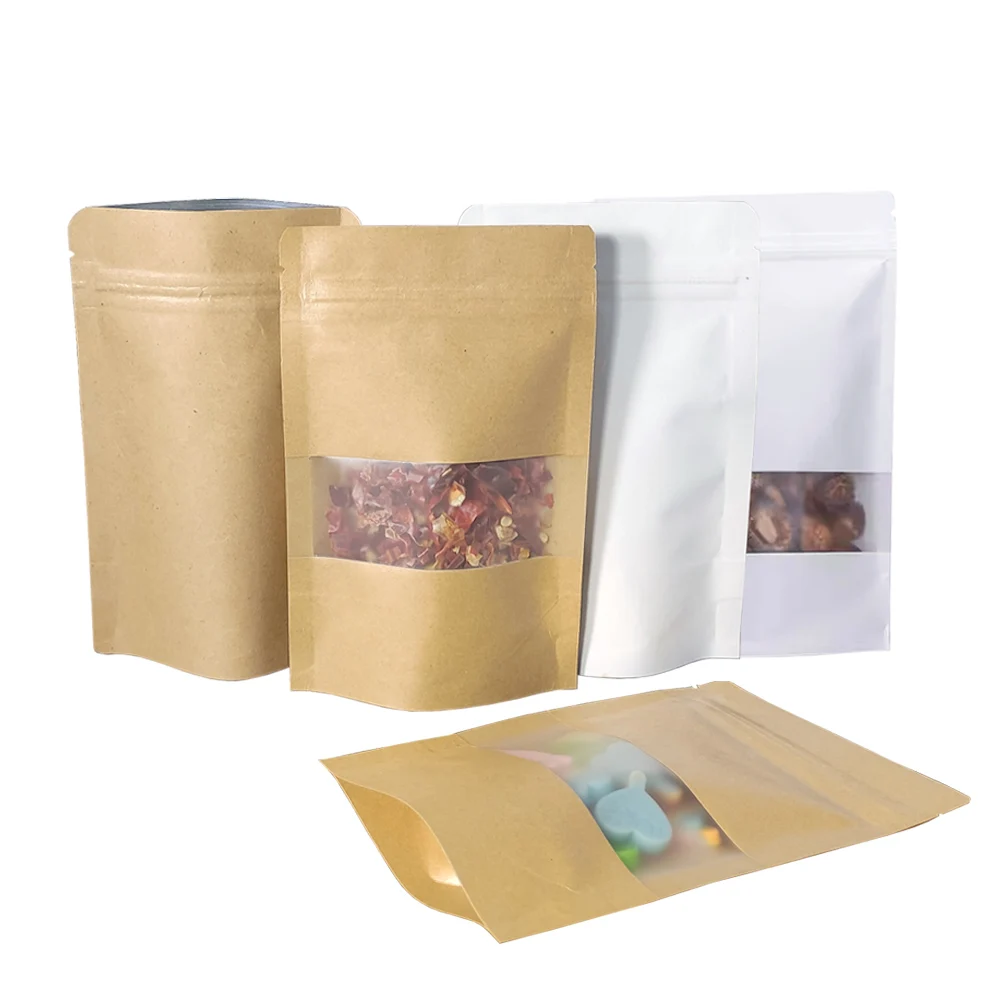 Коричневые и белые стоячие пакеты из крафт-бумаги перезаряжаемый дой-Пак быстрое