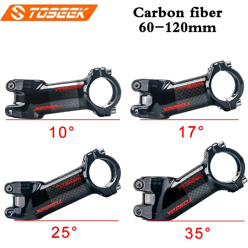 

TOSEEK Carbon Stem 10/17/25/35 Degree Mountain Bike stem 31.8mm Handlebar Stems 60/70/80/90/100/110/120mm Riser BMX MTB Parts
