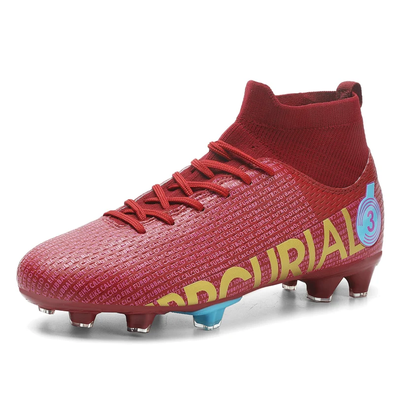 

Soccer Shoes Men Society High Ankle Chuteira Campo Childrens Athletic Grass Training Soccer Cleats Football Boots for Boys