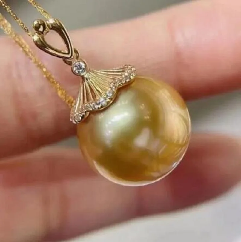 Огромное ожерелье AAAA ++++ 10-11 мм с круглым золотым жемчугом в южноморском стиле 925S