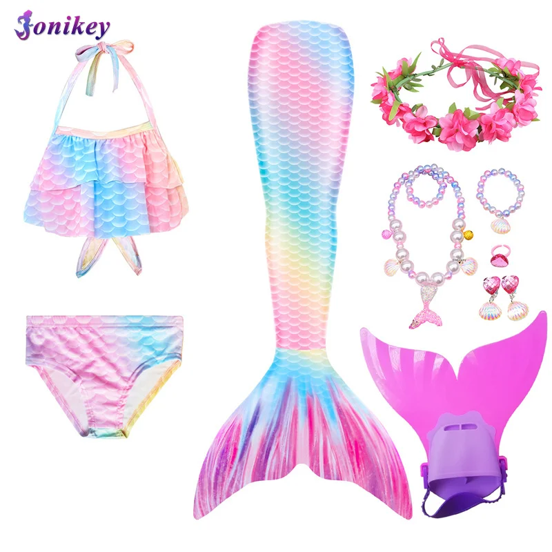 Купальник для девочек с хвостом русалки детский купальный костюм аксессуары