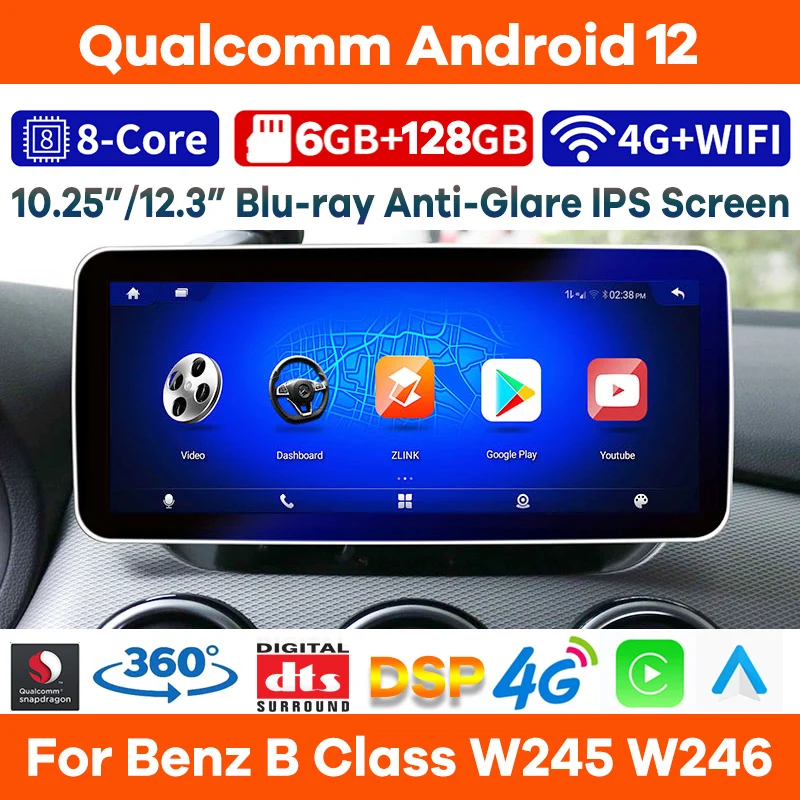 

Qualcomm 6+128G Android 12 Car Video for Mercedes Benz B Class W245 W246 Auto Radio Stereo GPS CarPlay Screen Head Unit 4G BT