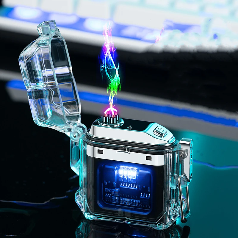 

Personality Transparent Body Outdoor Waterproof Double Arc Plasma Electric Lighter USB Rechargeable Windproof Lighter Men's Gift