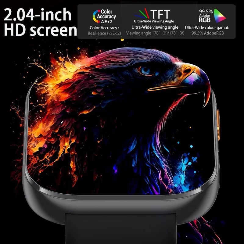 Фото Умные часы HSVYGFIT с HD-экраном 2,04 дюйма, аккумулятором 1000 мАч, фонариком, более 100 спортивными режимами, функцией Bluetooth-звонков, водонепроницаемые, для мужчин и женщин №2