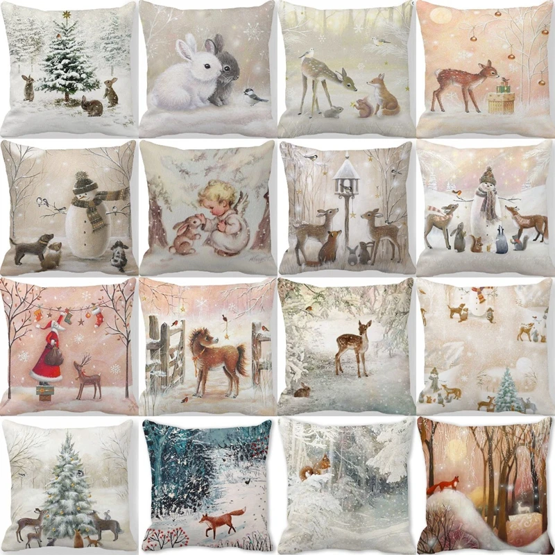 

45cm Merry Christmas Cushion Cover Santa Claus Elk Pillowcase 2022 Xmas Navidad Natal Christmas Ornament New Year Accessories