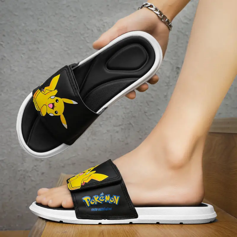 Anime Pokemon Pikachu Slippers Summer Boy's anti-skid Trend Soft Bottom Cartoon Velcro Children's Antiskid Bathroom Flip Flops |