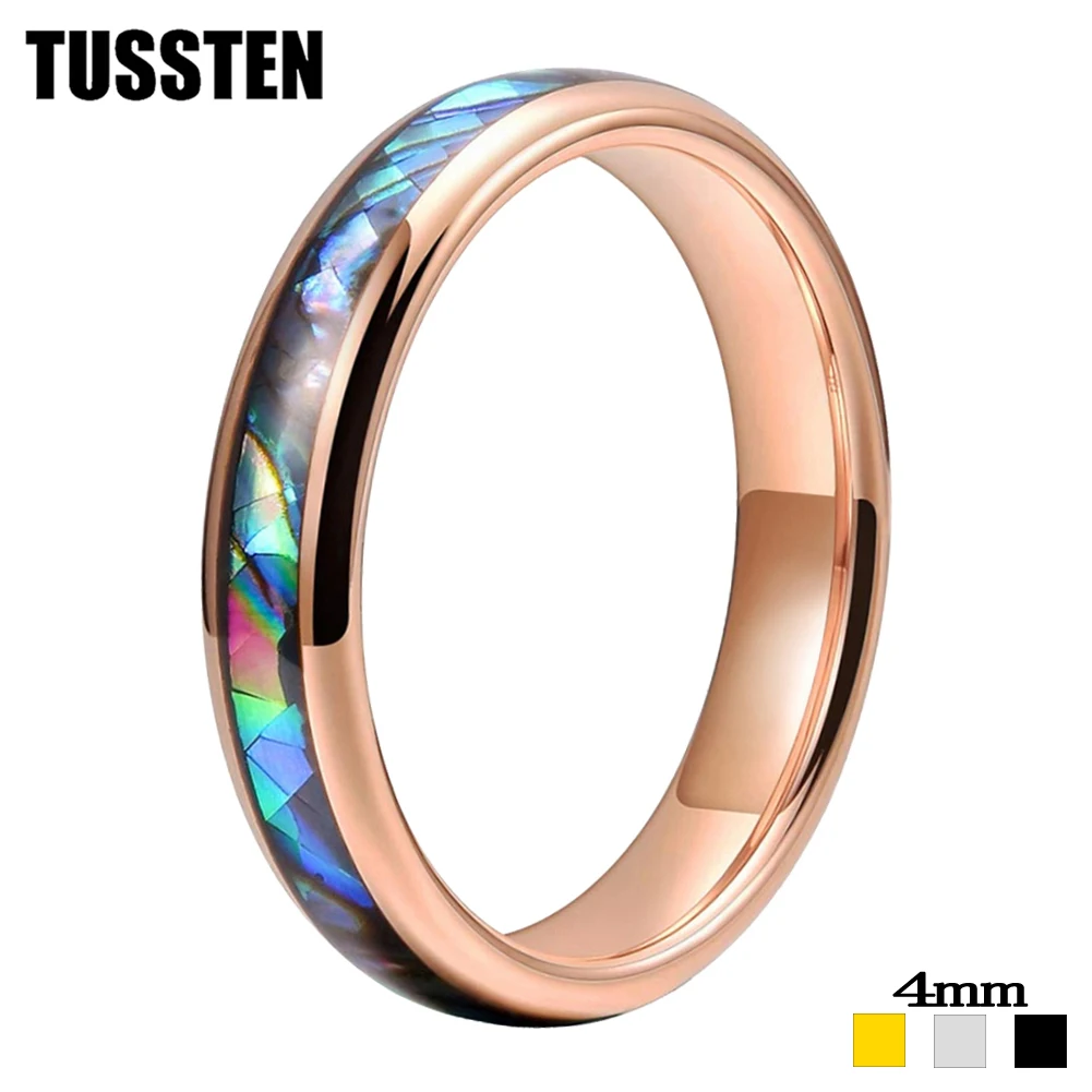 

Dropshipping TUSSTEN 4MM Men Women Ring Tungsten Wedding Band With Crushed Shell Inlay Domed Polished Finish Comfort Fit