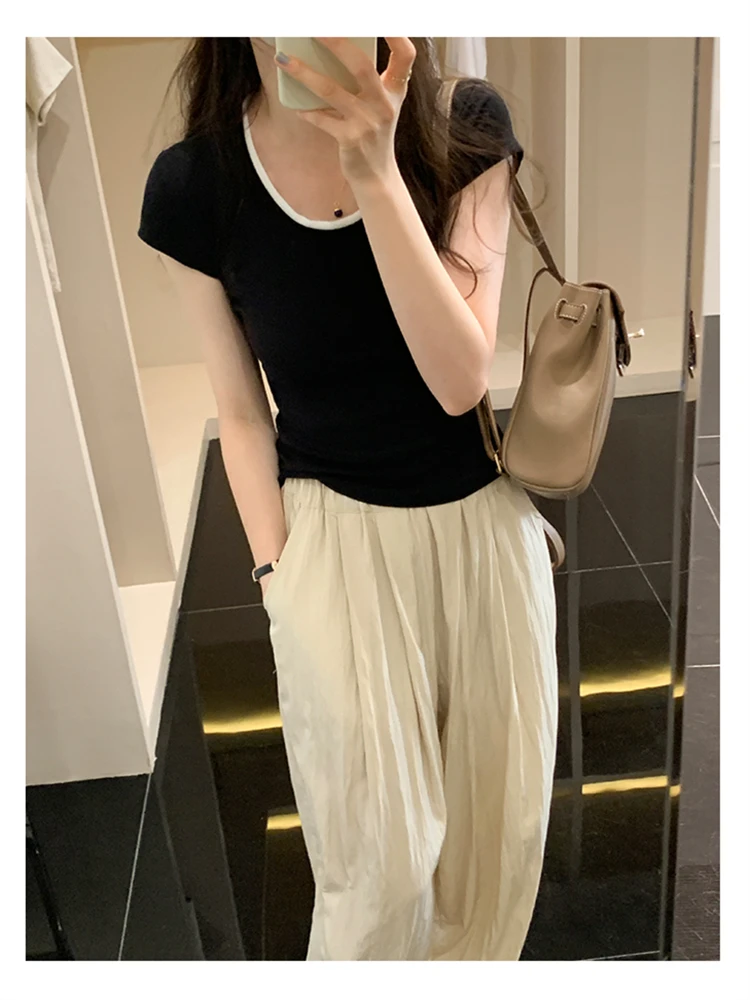 

Summer Women T Shirt Girls T-Shirt Woman Clothes Tops Cotton Slim Tshirt Female Short Sleeve Crop Top Tee Sexy Canale Y2k White